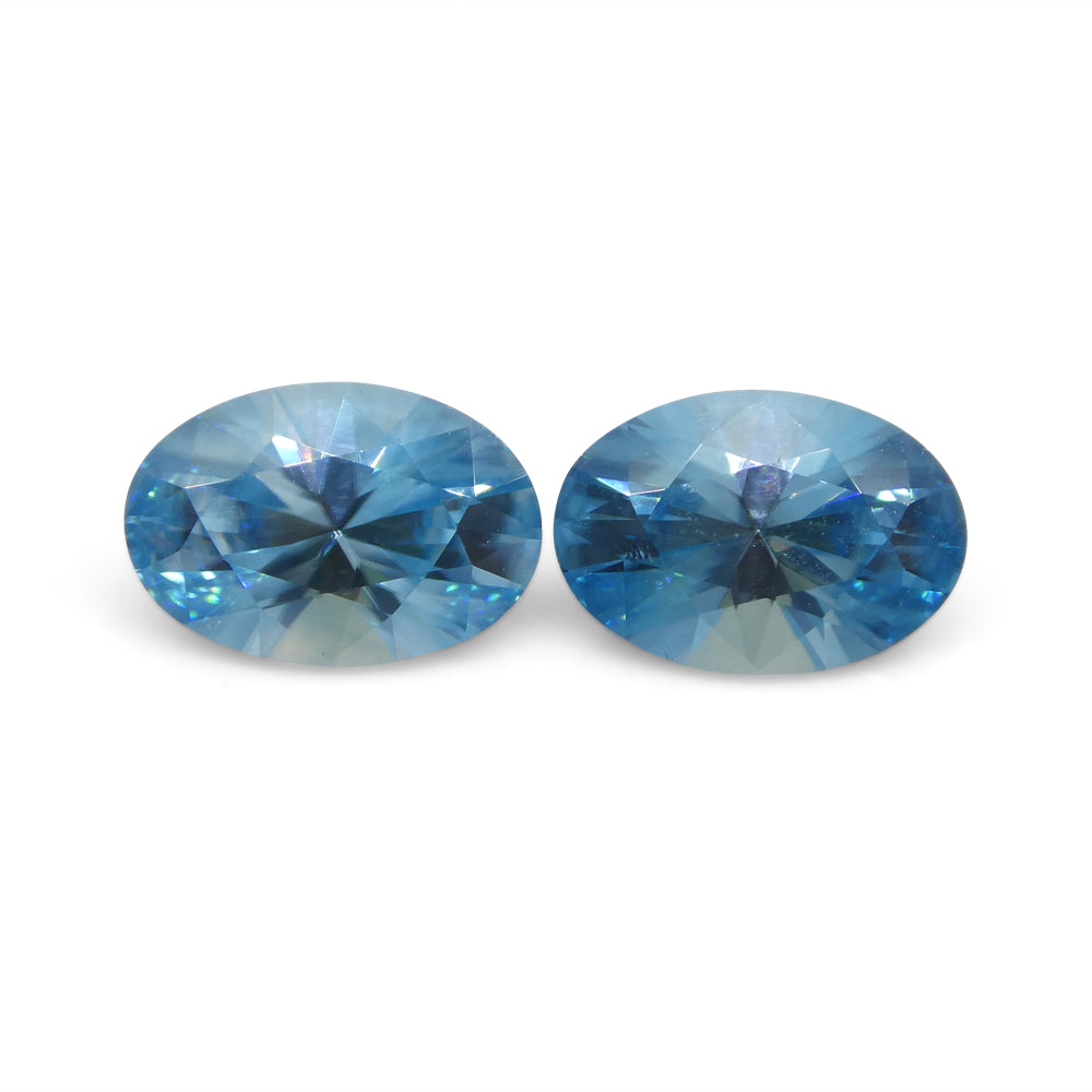 3.86ct Pair Oval Diamond Cut Blue Zircon from Cambodia - Skyjems Wholesale Gemstones