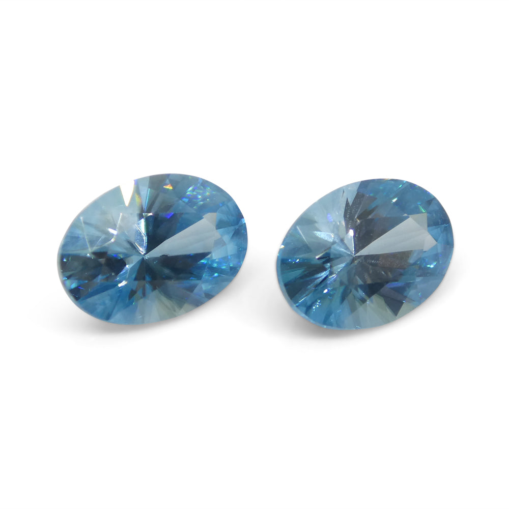 3.86ct Pair Oval Diamond Cut Blue Zircon from Cambodia - Skyjems Wholesale Gemstones