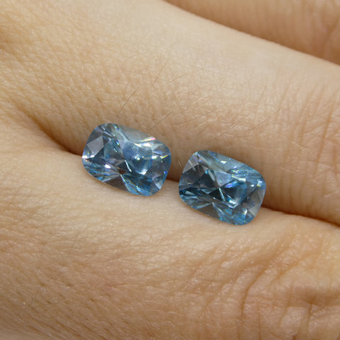 4.31ct Pair Cushion Diamond Cut Blue Zircon from Cambodia