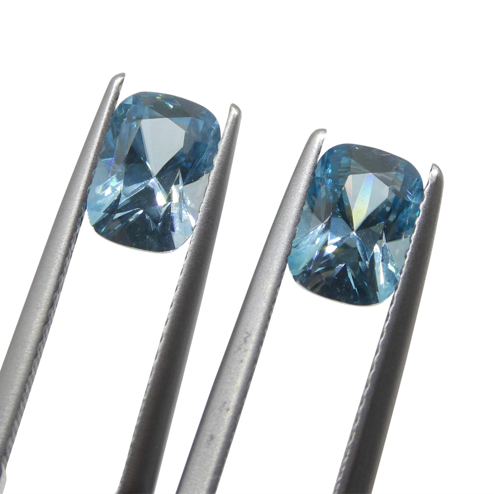 4.31ct Pair Cushion Diamond Cut Blue Zircon from Cambodia - Skyjems Wholesale Gemstones