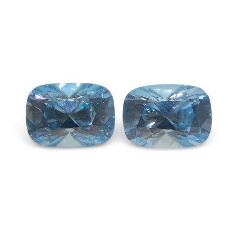 4.31ct Pair Cushion Diamond Cut Blue Zircon from Cambodia