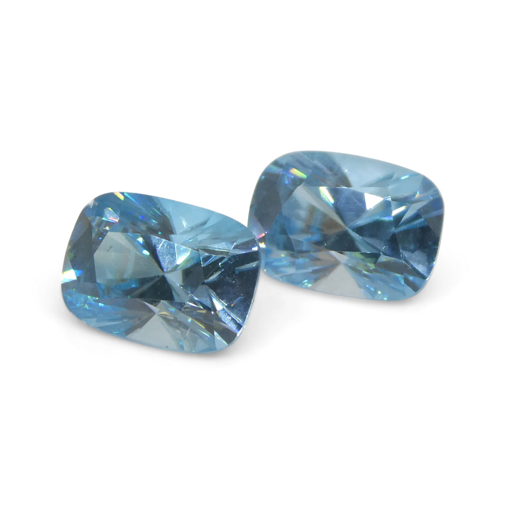 4.31ct Pair Cushion Diamond Cut Blue Zircon from Cambodia - Skyjems Wholesale Gemstones